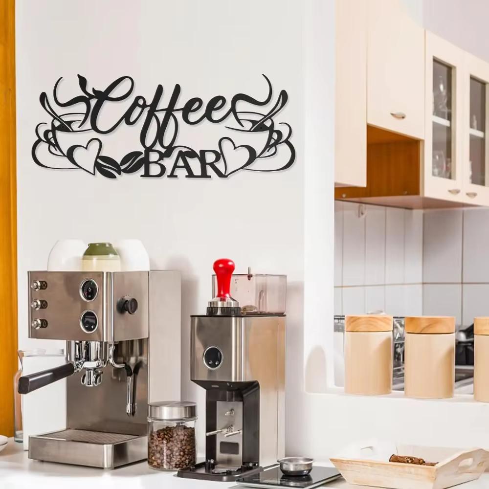 Metal Coffee Bar Sign Decor - Coffee Cup Word Iron Art. Cafe Themed Hanging Wall Sculpture for Kitchen & Restaurant.