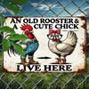 Humorous 'An Old Rooster Chick Settles Here' Metal Sign  Wall Art for Cafe, Garage  Waterproof