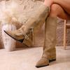 Vintage Wedge Heel Tall Boots Fall Winter New Pointed Toe Suede Side Zip Belt Buckle Soft Sole Single Shoes