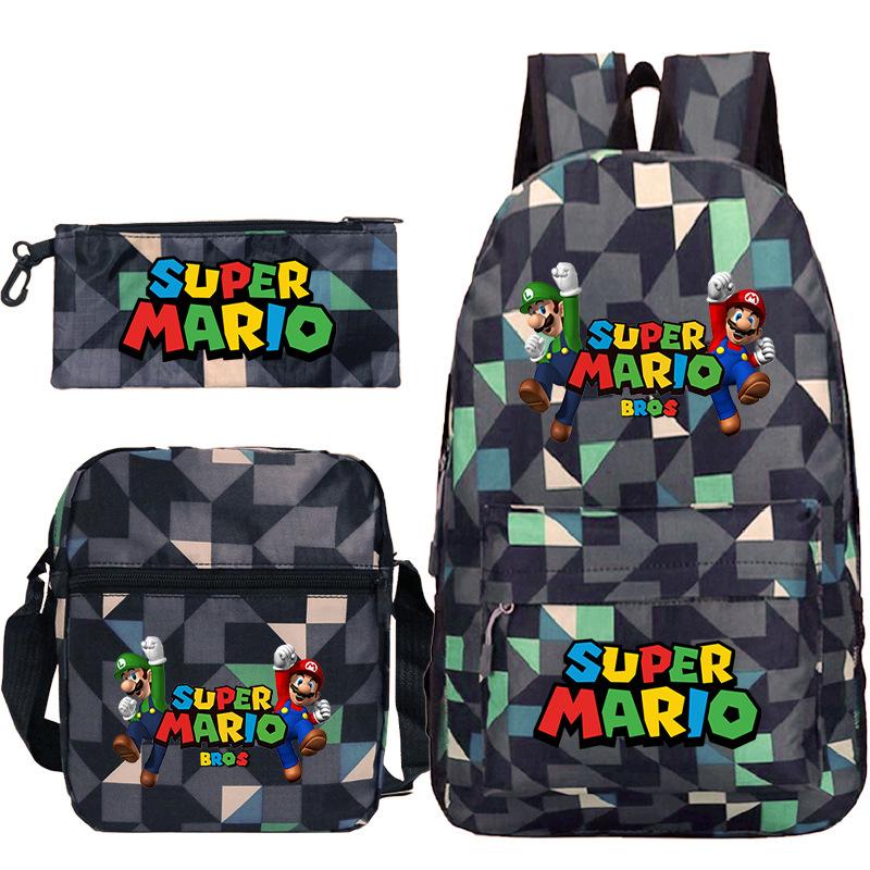 Трехсекционная школьная сумка "Супер Мэри", для мальчиков и девочек, школьная сумка большой вместимости, сумка через плечо, пенал.