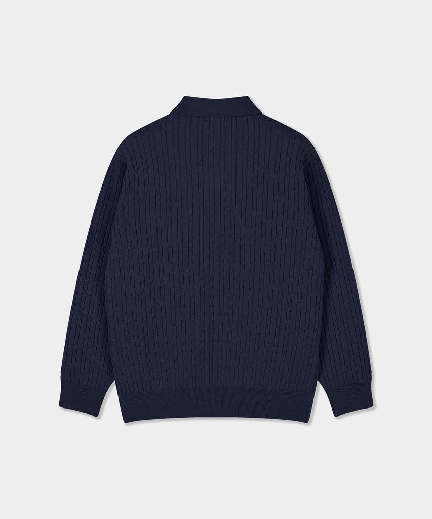 BIRBANTE Soft Washable Cable Collar Knit - Dark Navy
