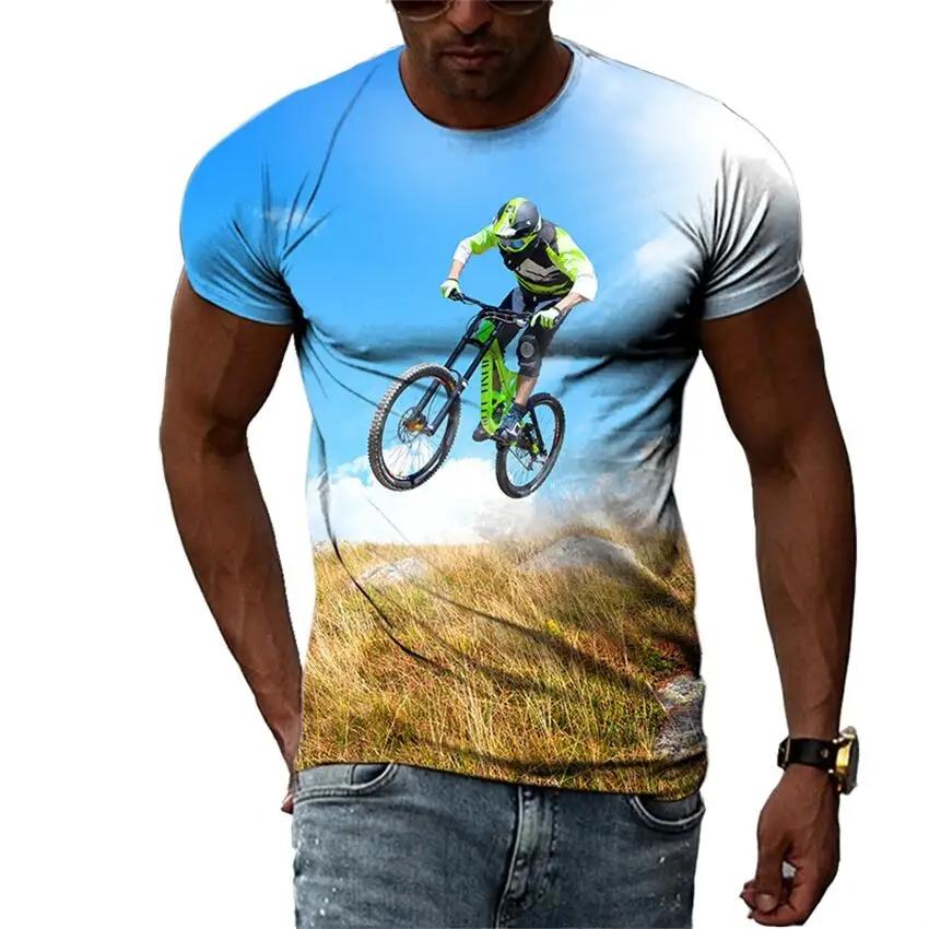 New Trend Summer Fashion Bicycle Men's T-shirt Casual Print T-shirt Hip Hop Personalized Round Neck Short Large Top