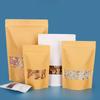 100PCS Kraft Paper Brown Window Bag Tea Nuts Moisture-proof Packaging Bags Stand Up Ziplock Food Storage Pouch Kraft Show Pocket