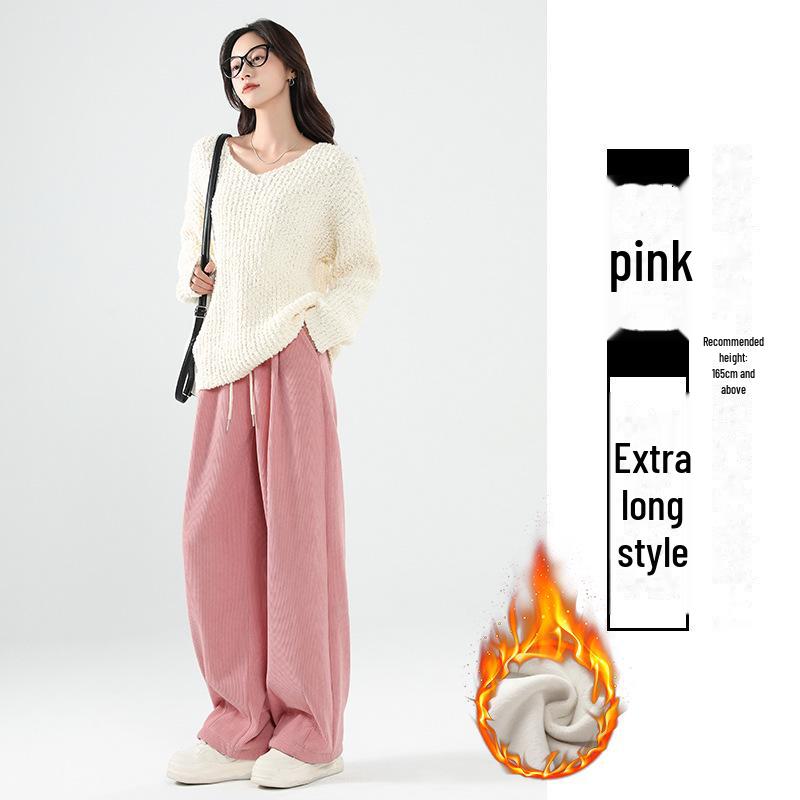 Женские желтые вельветовые брюки широкого кроя - осень/зима 2025 года, бархат, свободный прямой повседневный стиль