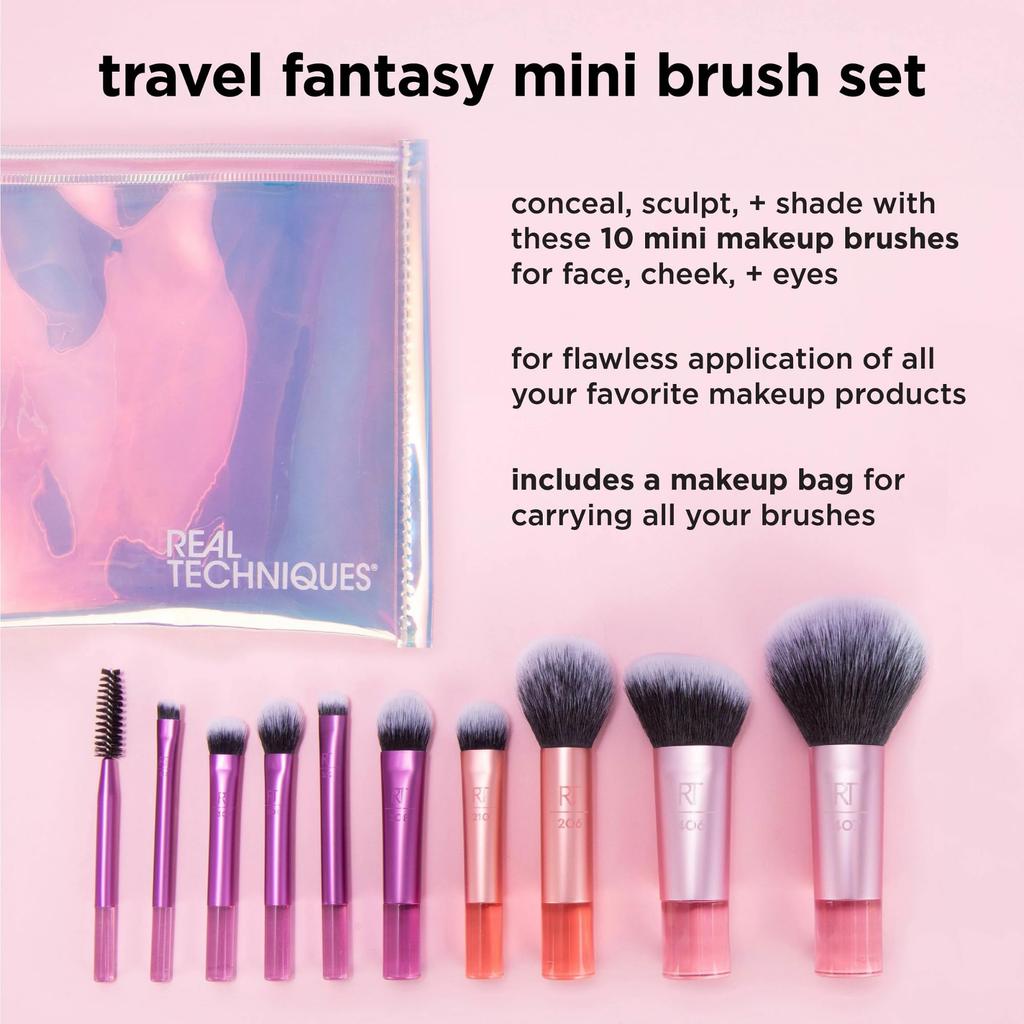 Real Techniques Travel Fantasy Mini Brush Makeup Brushes for and with Makeup Gift Set, Travel-Size Foundation, Eyeshadow, Powder, Blush, Contour,