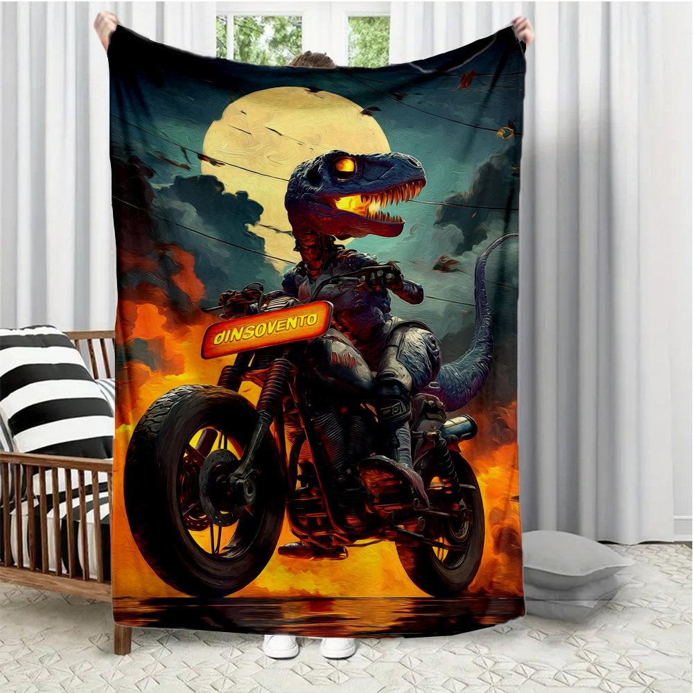 Cyberpunk dinosaur knight Flannel printed blanket suitable for all seasons suitable for living room office sofa and travel