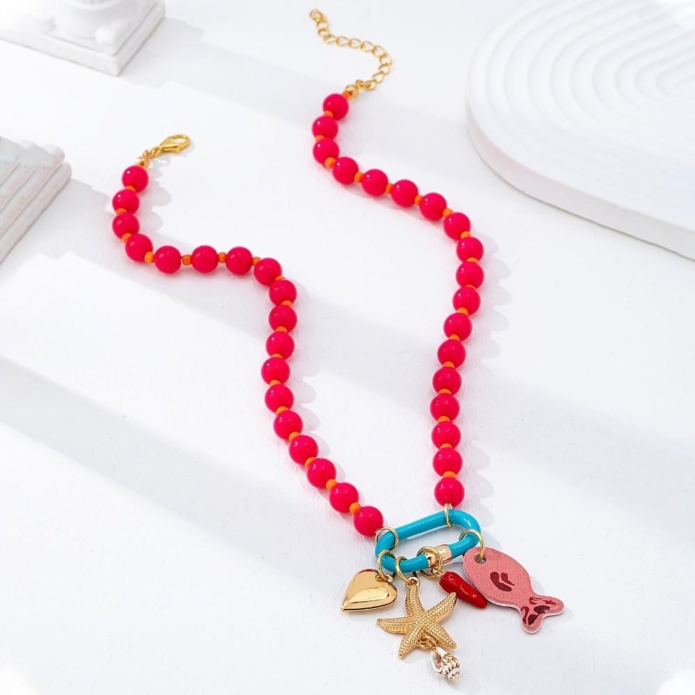 Sea Series Bohemian Resin Beaded Necklace Ornaments Beach Beaded Necklace Girls Couple Gift
