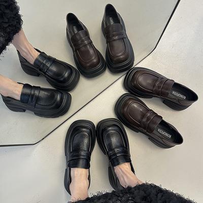 Лоферы женские 2025 осень новая мода универсальные квадратный носок ретро платформа британский стиль маленькие кожаные туфли универсальные одинарные туфли