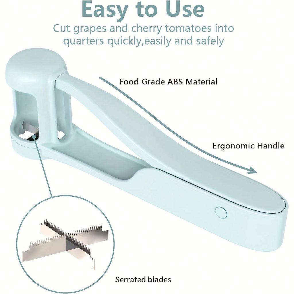 Grape Cutter With Stainless Steel Blades ,4 Wedge Fruit Slicer For Grapes, Cherry Tomatoes, Strawberries, And More Quick,Easy Kitchen Tool For Salads