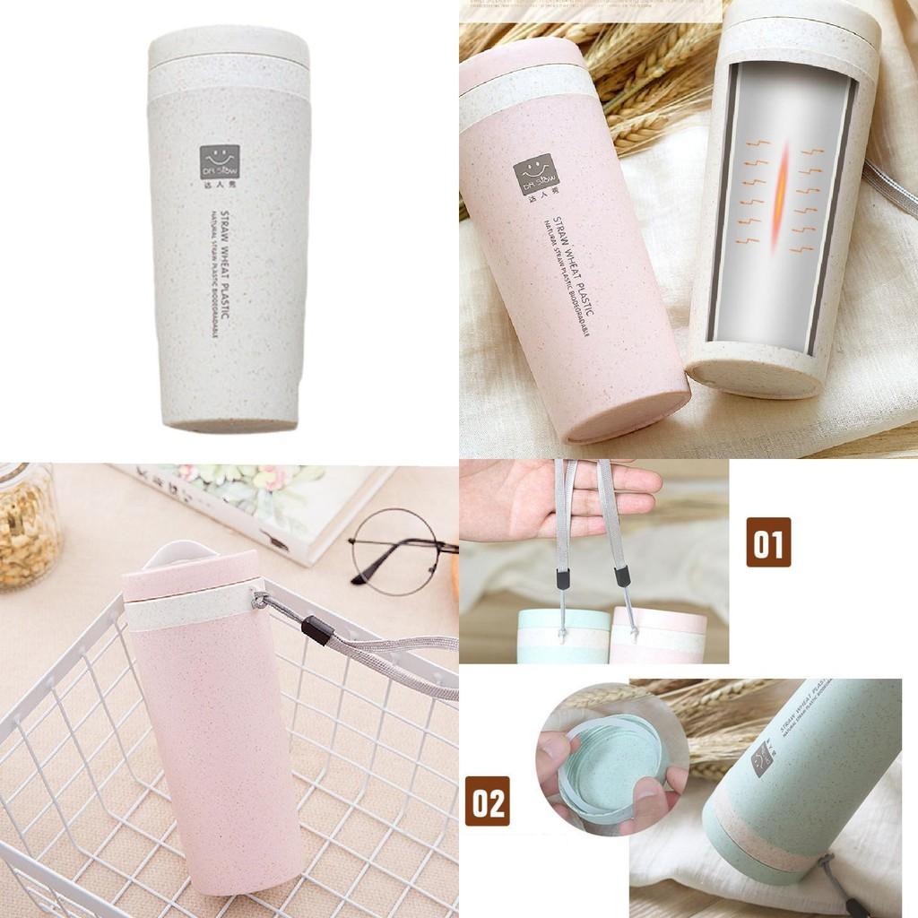 Экологически чистая двухслойная изолированная чашка из пшеничной соломы для использования на открытом воздухе и дома с крышкой