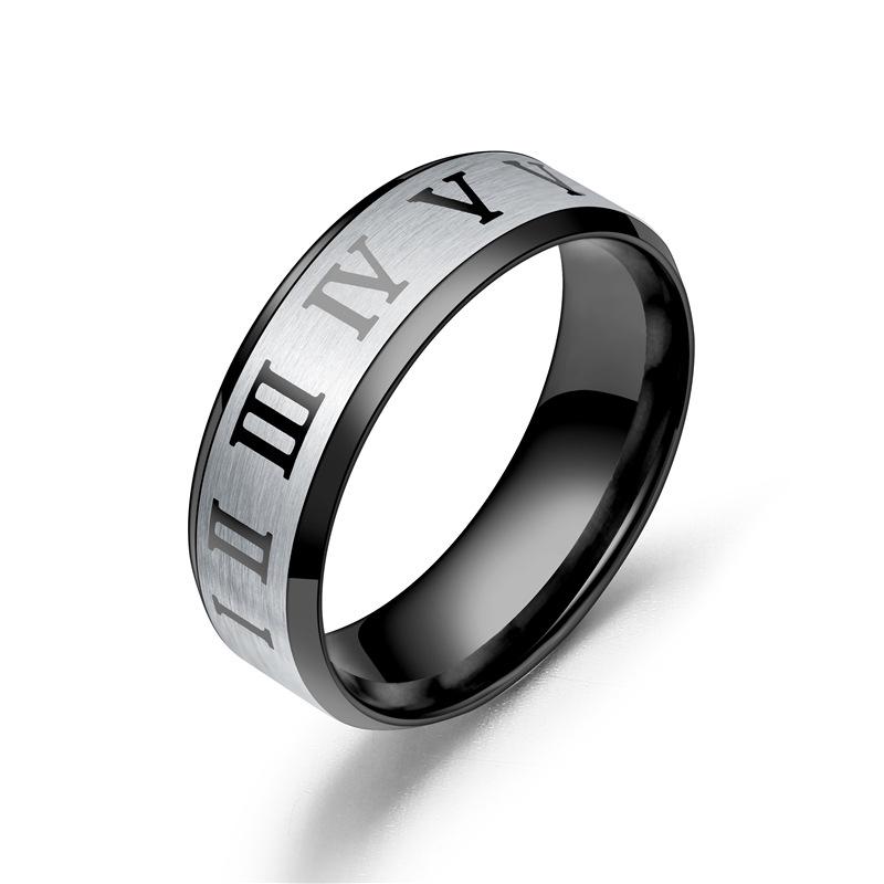 New Men's Titanium Steel Black Couple Roman Numeral Men's Ring