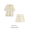 Kaslead New Women Clothes Western Style Fashion Simple Graceful Rove Top Skirt Two-piece Set