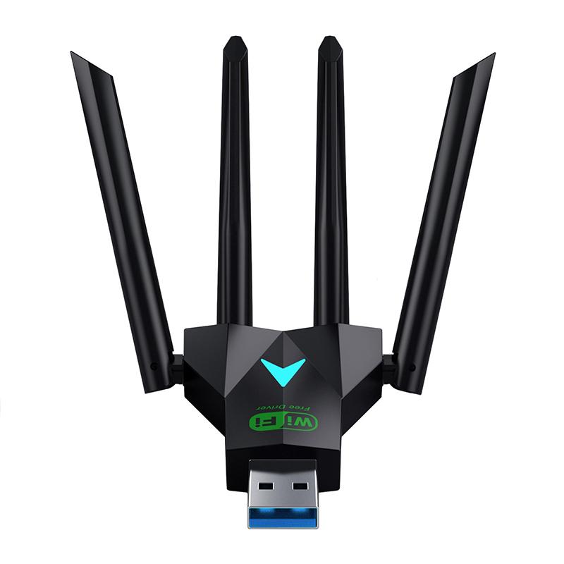 Двухдиапазонный USB-адаптер Wi-Fi 1300 Мбит/с 2,4 ГГц / 5 ГГц Wi-Fi Dongle USB 3.0 802.11Ac Беспроводной приемник с 4 антеннами для ПК/ноутбука Без драйверов
