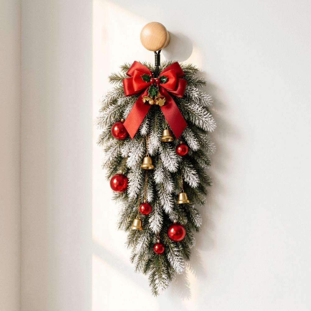 Plastic Norfolk Pine Garland Red Bow Holiday Wreath Set Luxury Set Christmas Decor Set Winter