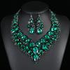 Water Drop Green Crystal Jewelry Sets for Women Wedding Party Jewelry Accessories Stud Earrings Necklace