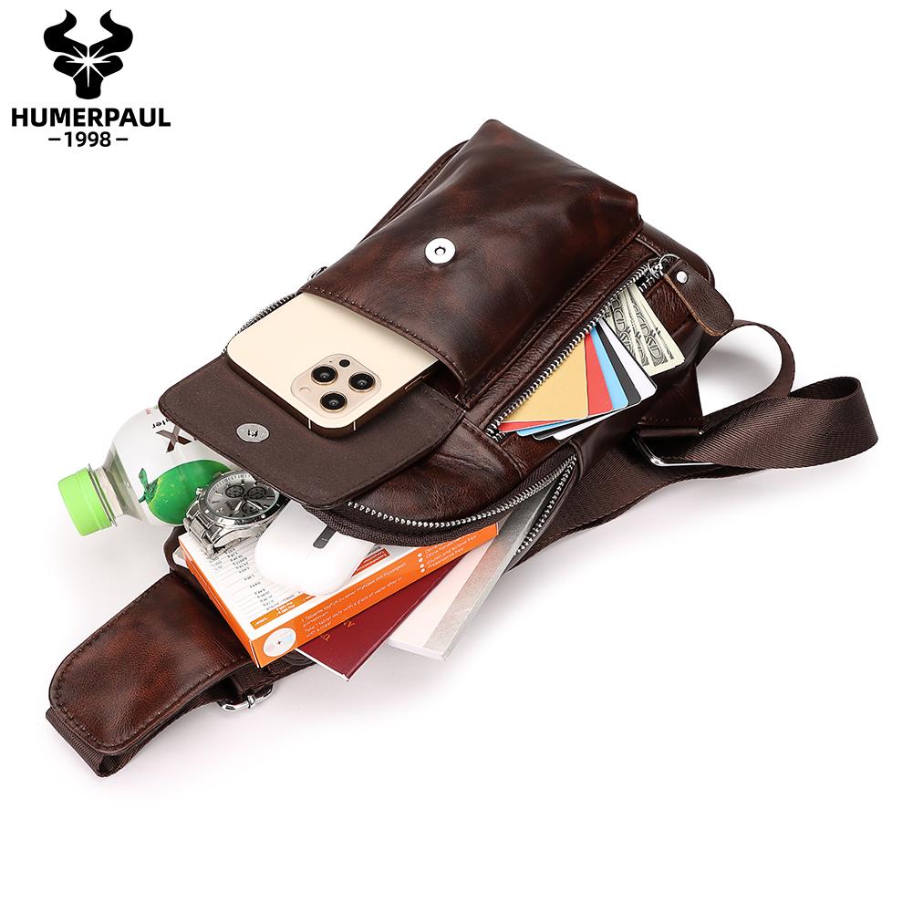 Humerpaul Мужская кожаная нагрудная сумка большой емкости для нагрудной сумки для мобильного телефона 30*17,5*8 см