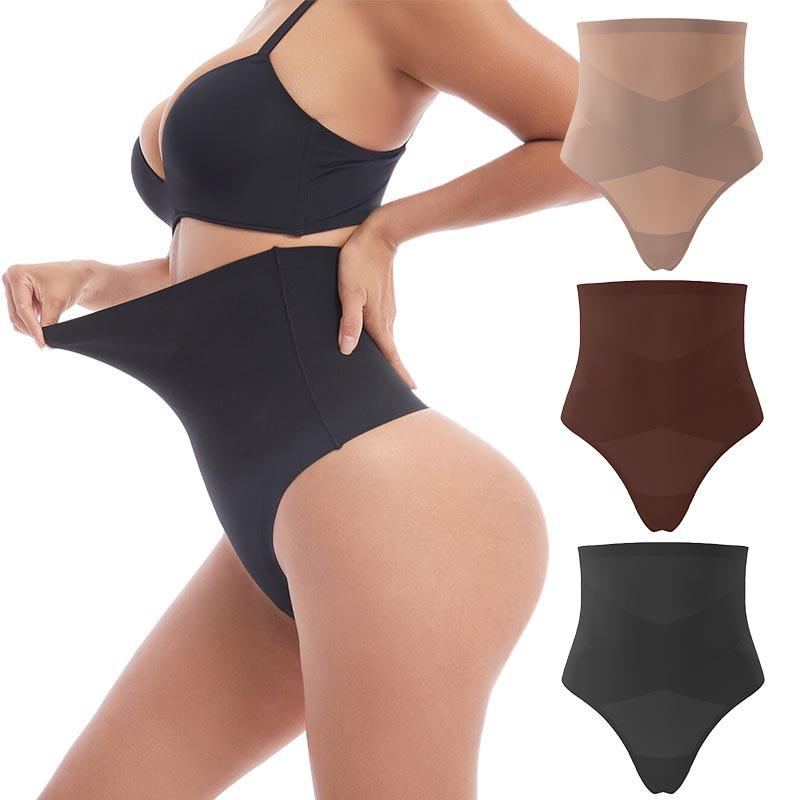 Бесшовные трусы-стринги большого размера с высокой талией для контроля живота и подъема ягодиц