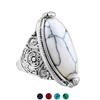 Women Boho Vintage Oval Turquoise Antique Silver Plated Carving Ring Jewelry