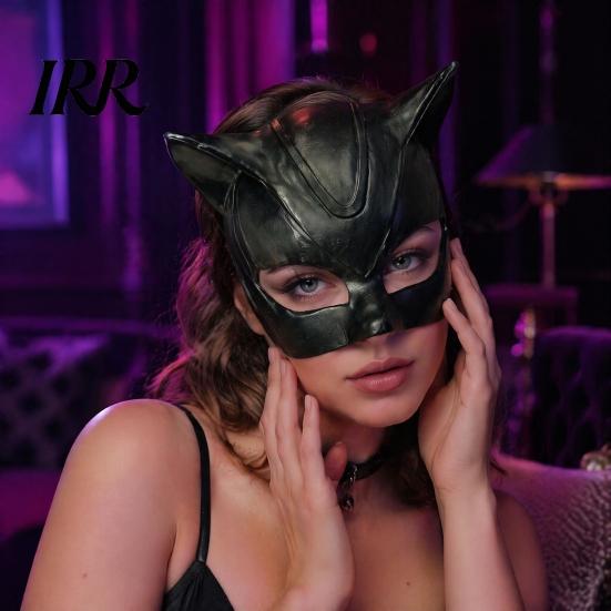 Glossy Leather Cosplay Mask Halloween Catw Woman Mask, Black Cat Eye Costume Soft Latex Cool Accessory for Masquerade Superhero Party Look
