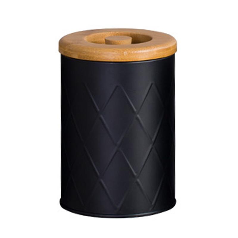 Household Reticulated Black Sealed Jar Coffee Bean Tea Bag Sugar Milk Grain Metal Storage Box Bamboo Lid Storage Jar