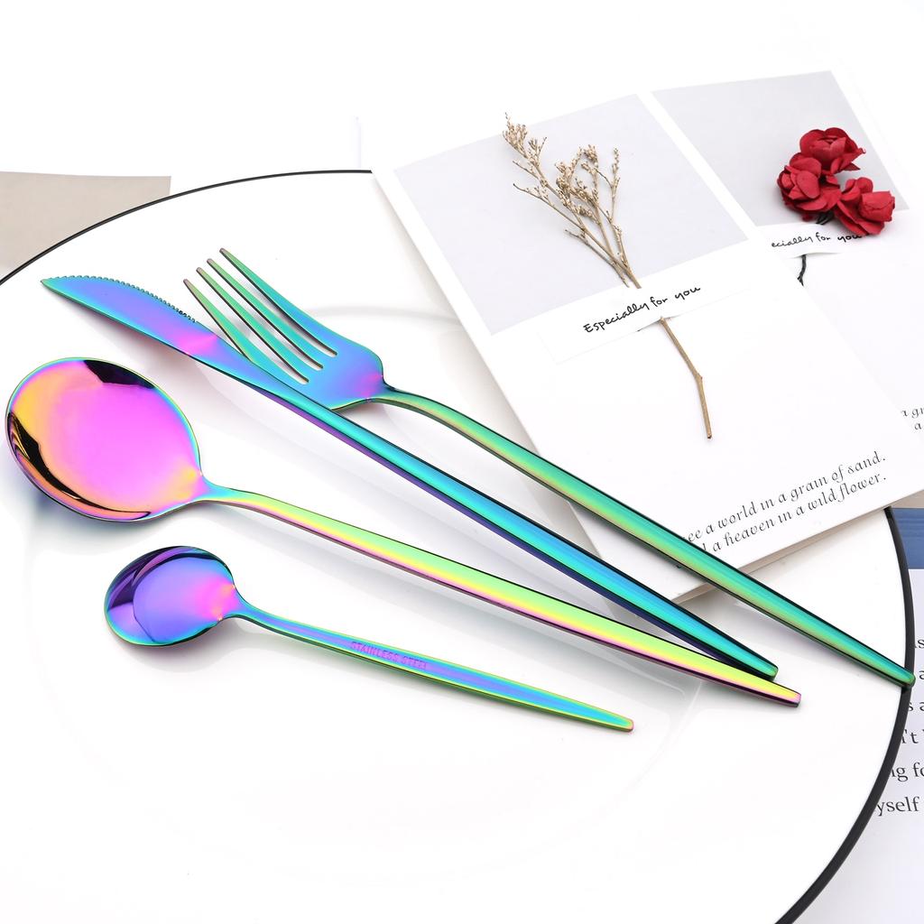 16Pcs Black Gold Dinnerware Cutlery Set Dinner Knife Fork Coffee Spoon Flatware Stainless Steel Silverware Party Tableware Set