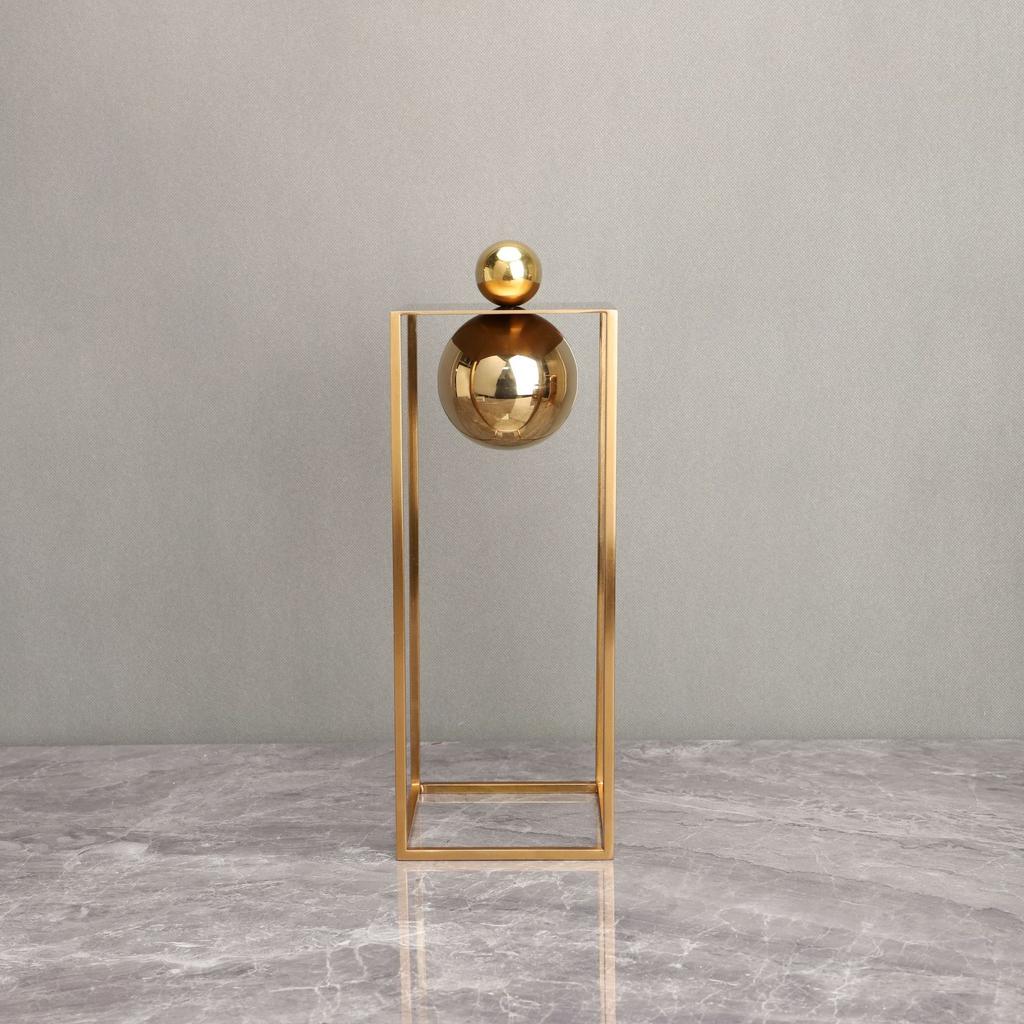 Metal Crafts Geometric Boxes Gold Frame Spherical Abstract Sculpture Metal Decorative Figurines Home Decoration Accessories