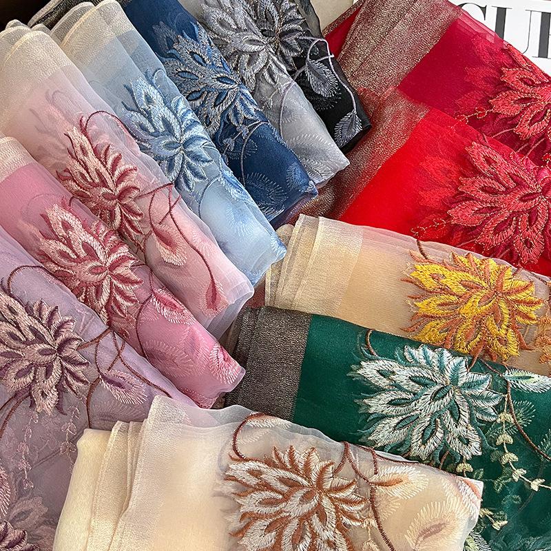 Новый женский шарф, зимний теплый однотонный шелковый шерстяной платок, женские накидки, буфанда, цветочная пашмина, роскошная вышивка, предупреждающие шарфы