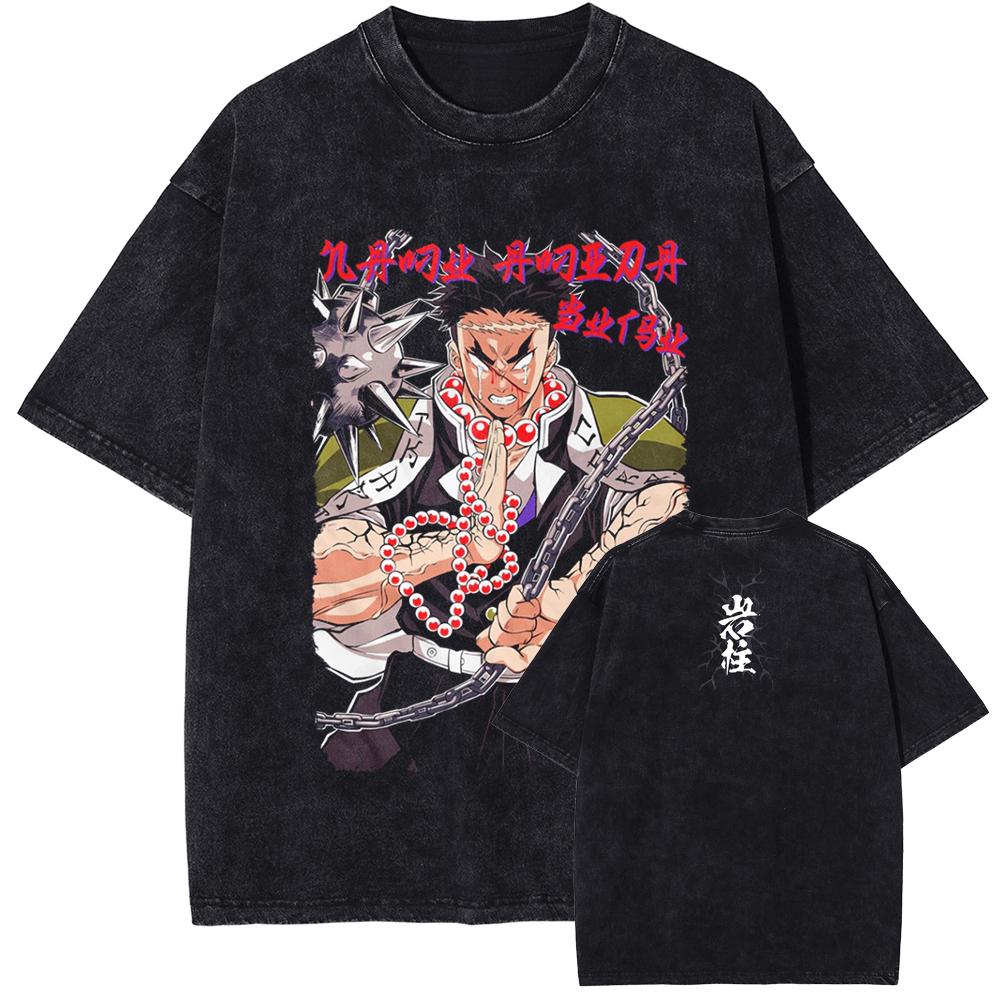 Anime Demon Slayer Tokitou Muichirou Graphic Washed Tee Men Casual Loose Tshirts Manga Cotton T Shirt Harajuku Male T-shirt
