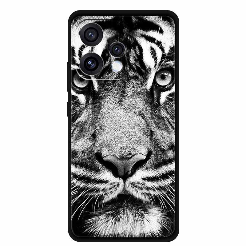 Чехол для Oppo Reno15 5G 6.59" Милый Кот Черный Край Мягкий Силикон Волк Задняя Крышка Телефона Для Oppo Reno 15c 5G Защитный Лев Funda