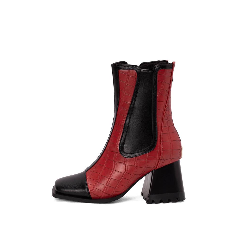 Krazing Pot Полиуретановые осенне-зимние туфли 47 размера 48 Ботинки Челси с каменными узорами и квадратным носком Ботильоны без застежек Keep Warm