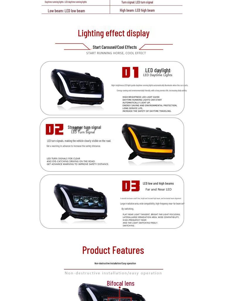 Светодиодная сборка фар с трехглазым проектором и динамическими поворотниками для Toyota RAV4 03-04