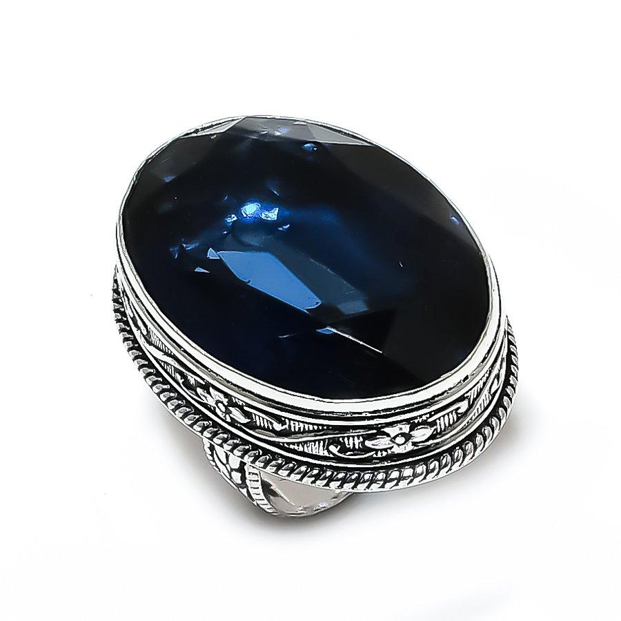 Лондонский голубой топаз драгоценный камень ручной работы 925 стерлинговое серебро ювелирное кольцо размер 8 h2j20