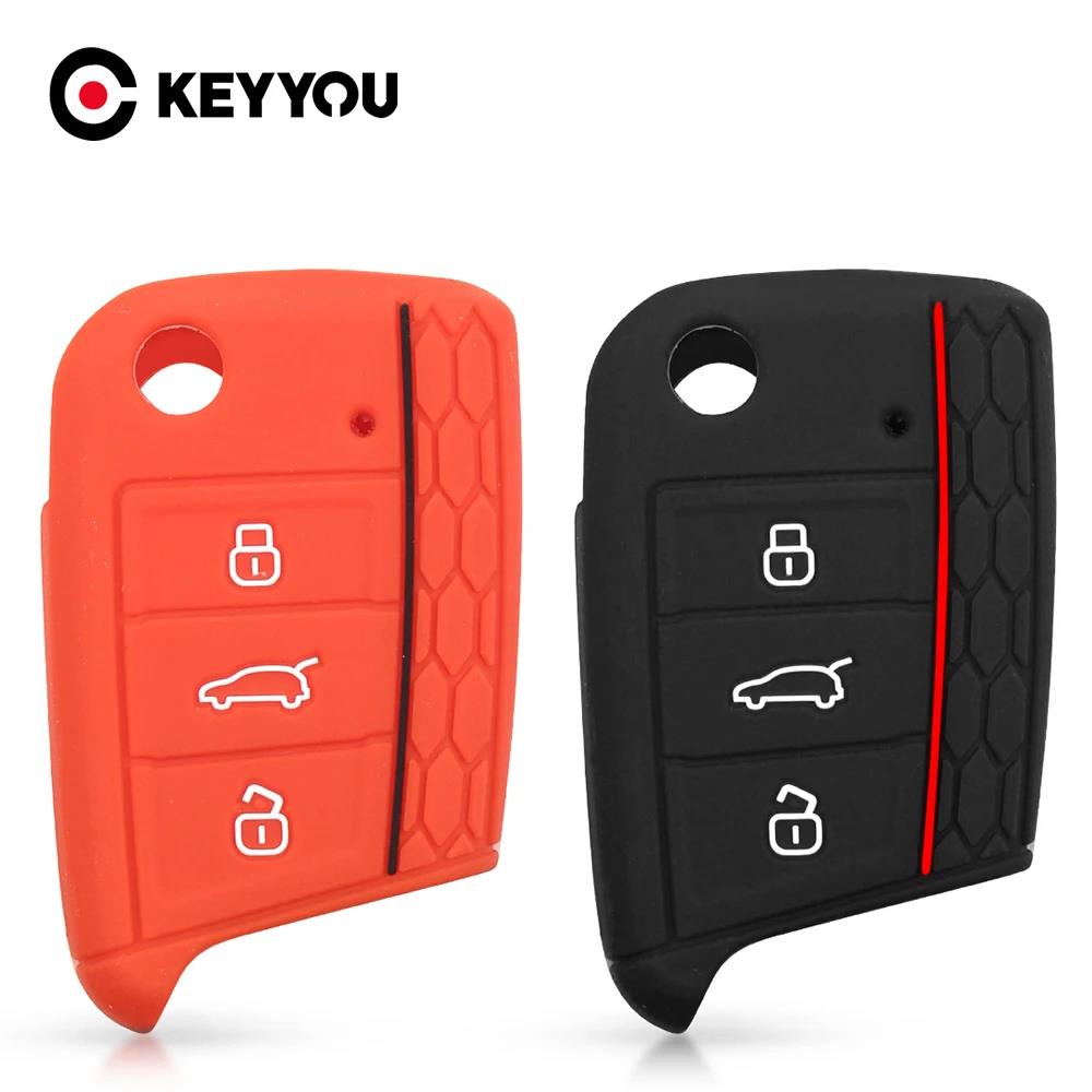 KEEYOU Silicone Car Key Cover Case For Volkswagen For VW Golf 7 Mk7 Skoda Octavia A7 SEAT Leon Ibiza Fob 3 Buttons