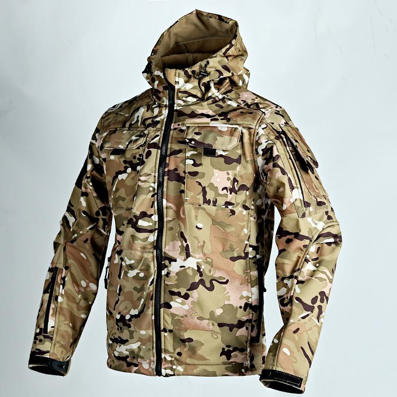 Windbreaker Work Wear Soft Shell Multi-pockets Jackets Men Outdoor Waterproof Hood Motorcy Tops Winter Plus Size