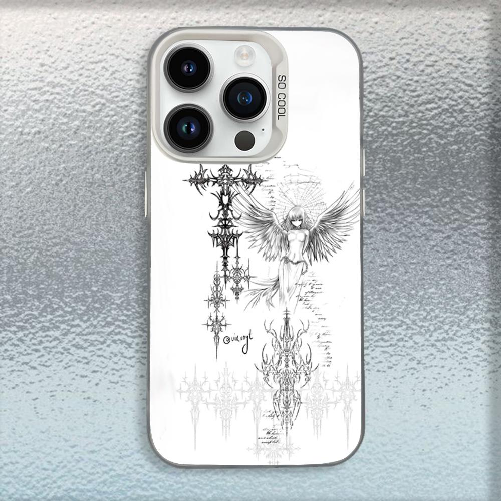 Готический Кибер Сигил Крест Чехол для Телефона Для iPhone 16,15,14,13,12,11,Mini,Pro,MAX Белый Матовый Ударопрочный Чехол