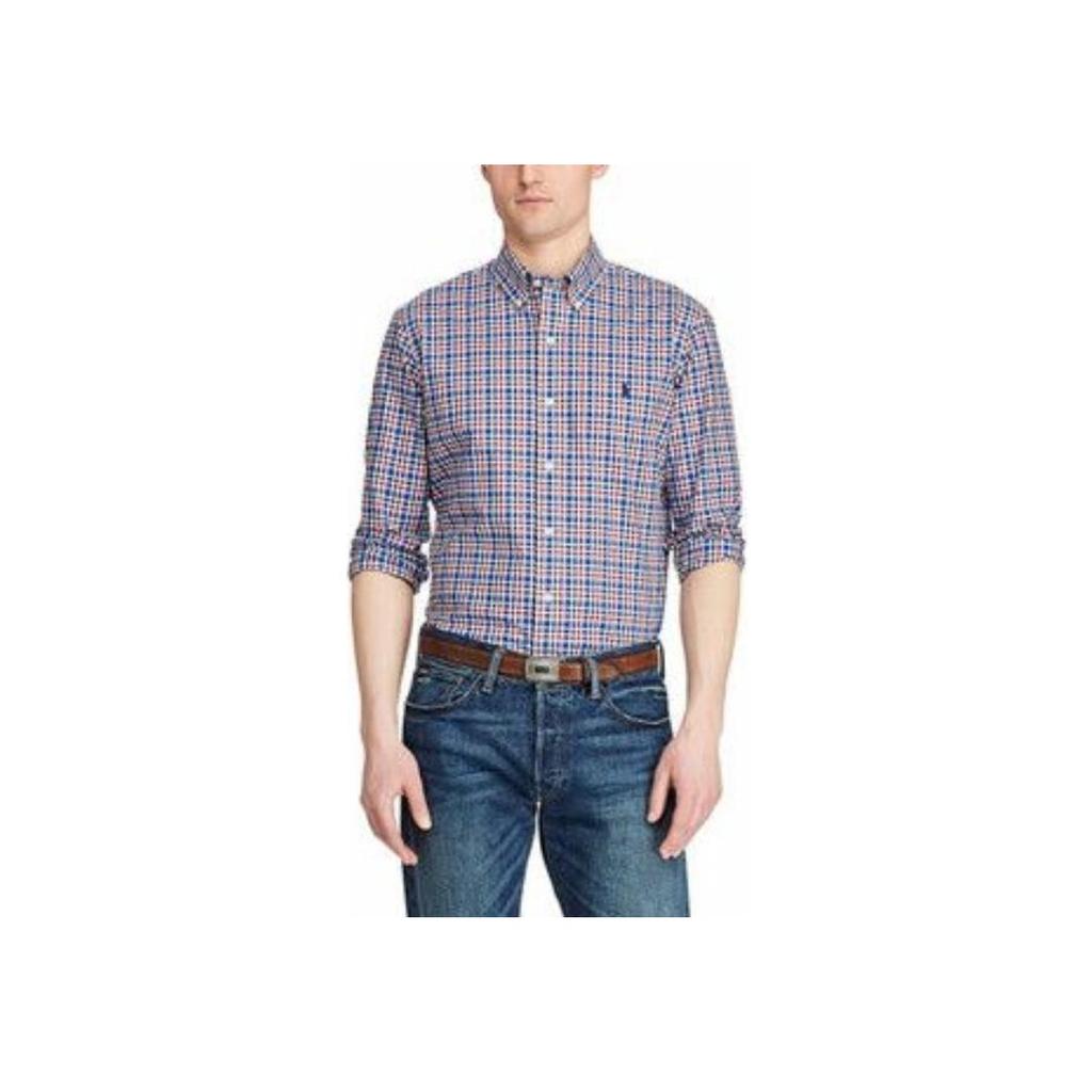 Рубашка мужская Polo Ralph Lauren красная клетчатая с вышивкой логотипа пони из поплина с длинным рукавом 720748907-003