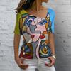V-neck Short-sleeved Women's T-shirts Comic Tshirts Abstract Top Personality Fun Design Sense Large Size Summer Women's T-shirt