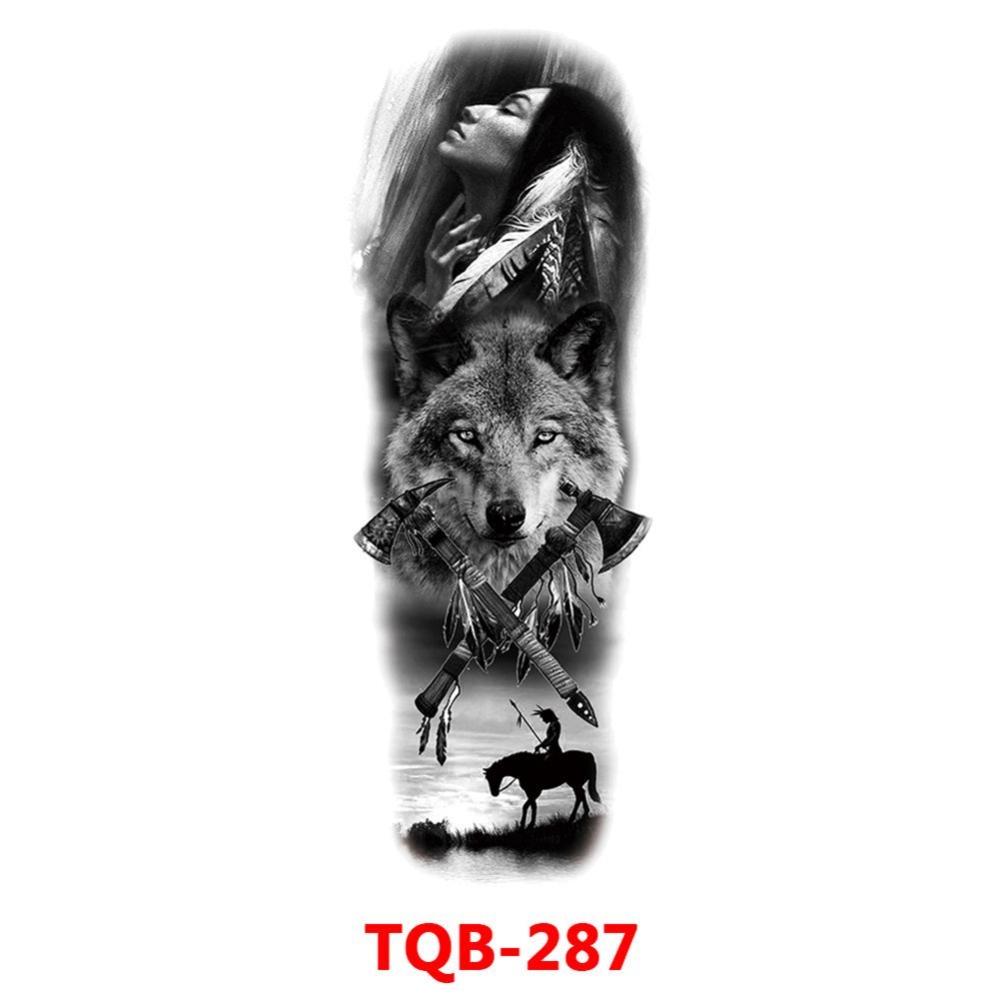 Full Arm Fake Tattoo Sleeve Men and Women Temporary Tattoo Sticker Lion Werewolf Cross Big Arm Tattoo Waterproof