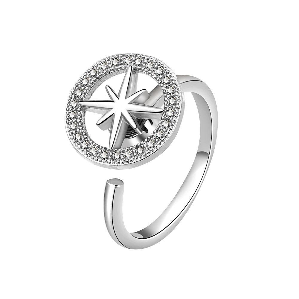 Trendy Micro Paved Zircon Rotatable Geometric Open Ring Fashionable Adjustable Finger Jewelry Accessory For Women