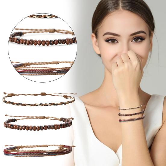 3 шт./компл. браслеты дружбы плетеные из восковой линии винтажный легкий натуральный камень из бисера целебный регулируемый набор браслетов на запястье праздничный подарок