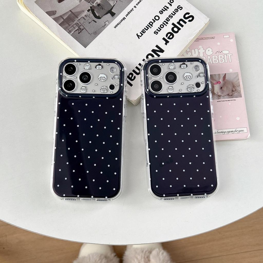 Черный мультяшный чехол в горошек для iPhone 16/17 Pro Max - Точные вырезы, Полное покрытие IMD