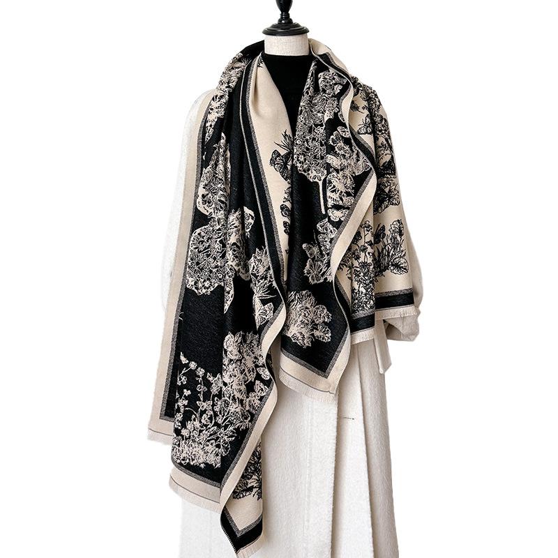 Butterfly Insect Print Style Fashionable And Elegant Women'S Imitation Cashmere Warm Scarf Large Shawl