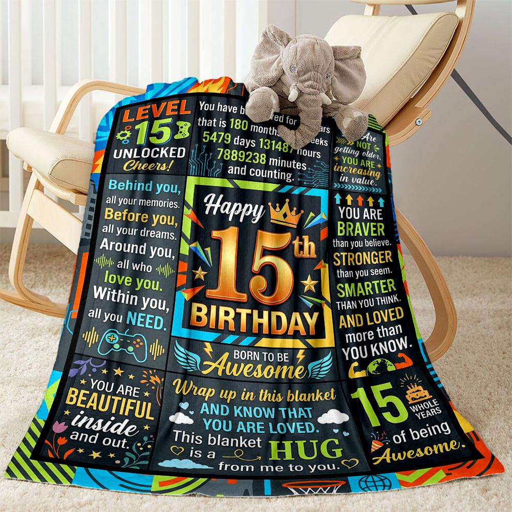 15th Birthday Celebration Flannel Blanket-Soft and Suitable for Sofas,Beds,Offices,Travel,All Seasons,Great Gift for Holidays and Birthdays.