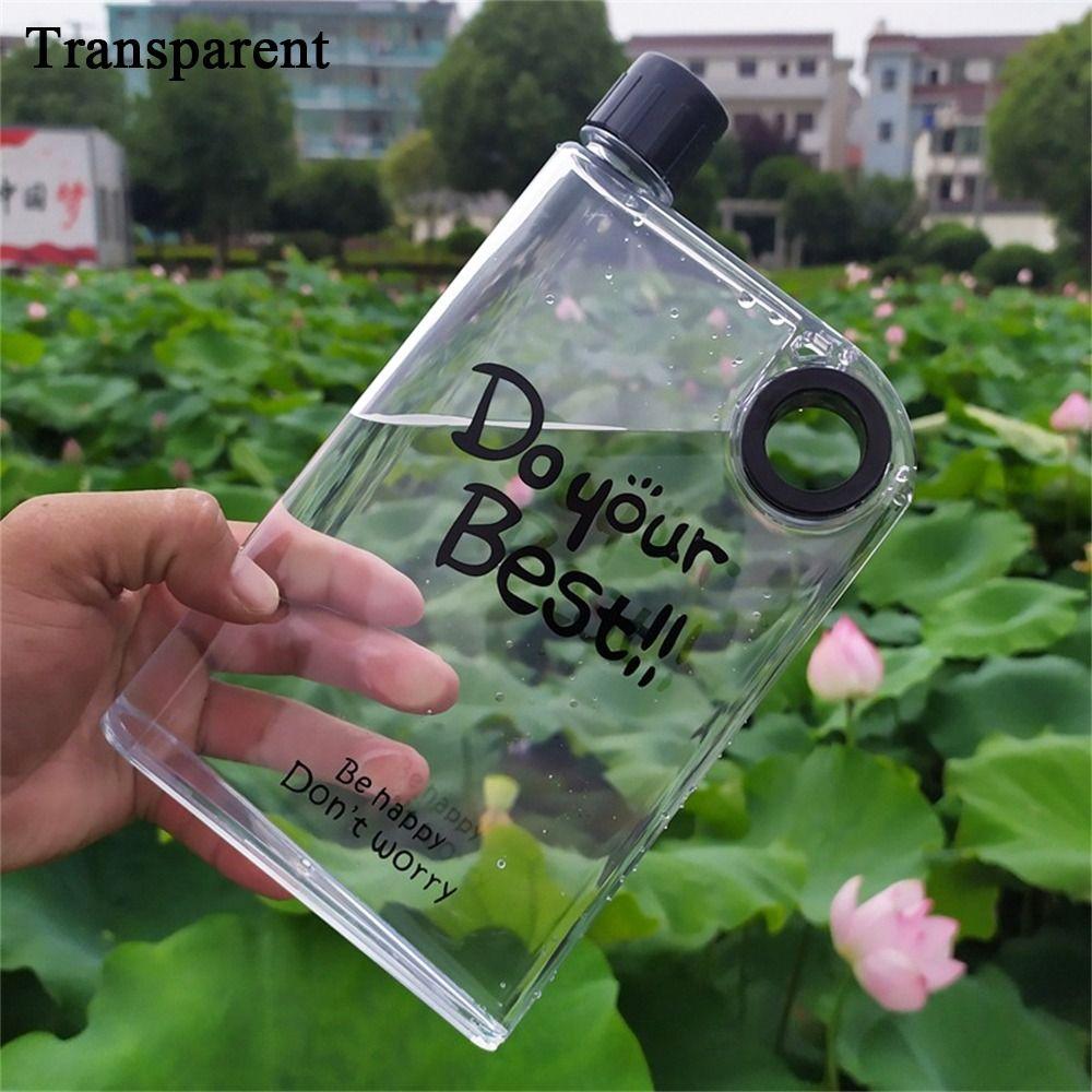Travel Transparent Sports Flat Water Bottle Juice Cup Drink Bottle Plastic