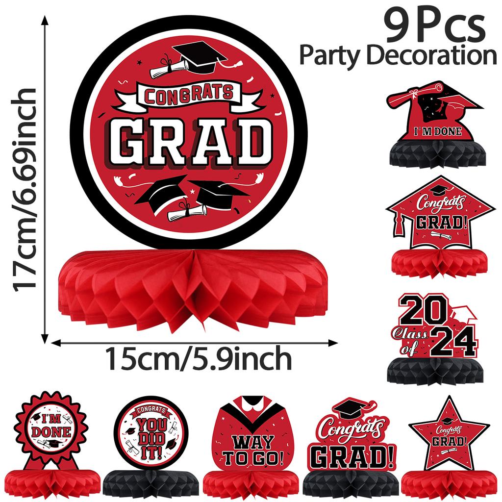 9 шт./набор украшений для выпускного вечера 2024 года, центральная часть выпускного стола, сотовые украшения для выпускного стола