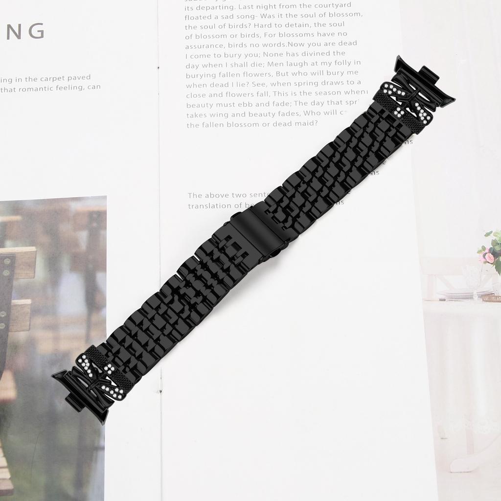 Metal Watch Band for Xiaomi Smart Band 9 Pro/8 Pro Rhinestone Butterfly Decor Stainless Steel Wrist Band