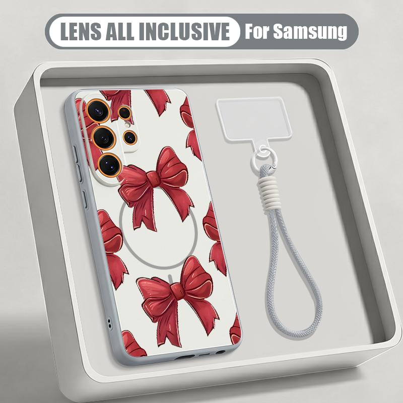 Чехол с принтом розовых бантиков для Samsung S26 Ultra S25 FE S24 S24 Plus A57 A37 A17 A56 A36 A16 A55 A35 A15 A54 5G Гибридный Магнитный Матовый Чехол