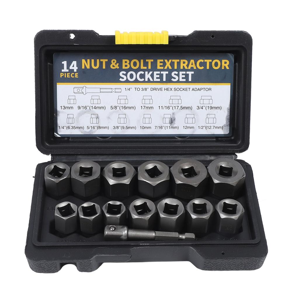 14PCS Bolt Nuts Extractor Socket Set Chrome Molybdenum Steel Stripped Lug Nut Remover for Removing