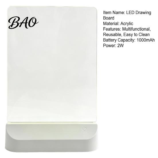 Reusable Acrylic Writing Board LED Drawing for Kids, Rechargeable DIY Light Up Tablet with 7 Color Illuminated Lights Pens, Neon Glow Note Board, Back