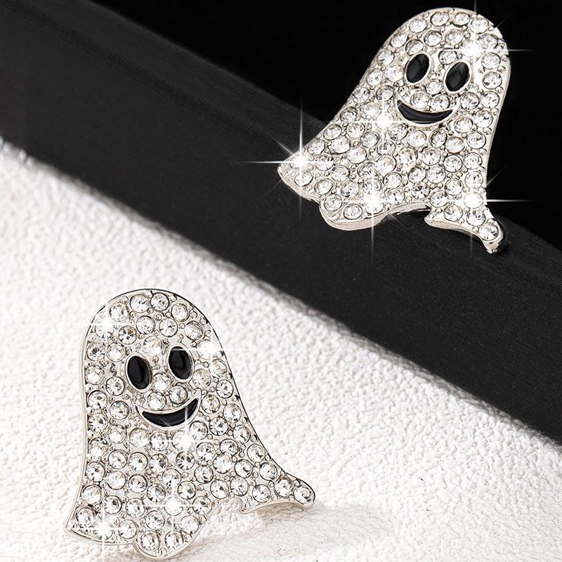 [Rhinestone | Ghost Earrings] 1 Pair Rhinestone Ghost Earrings | Y2K Style, Sparkling Full Drill Halloween & Graduation Party Jewelry, Stainless Steel